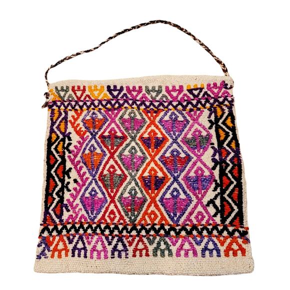 Antique Middle Eastern Kazak Afghan Wool Camel Saddle Bag Rug 17.5" x 17" - Picture 1 of 6
